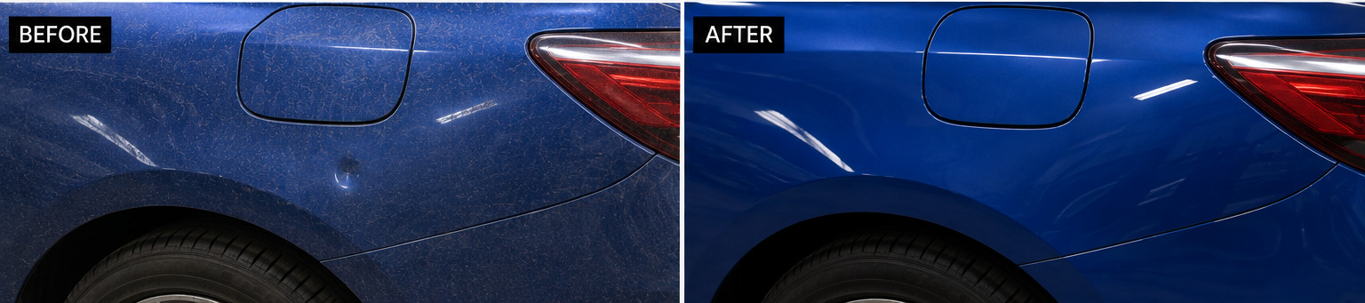 Paintless Dent Repair before and after quarter panel dent