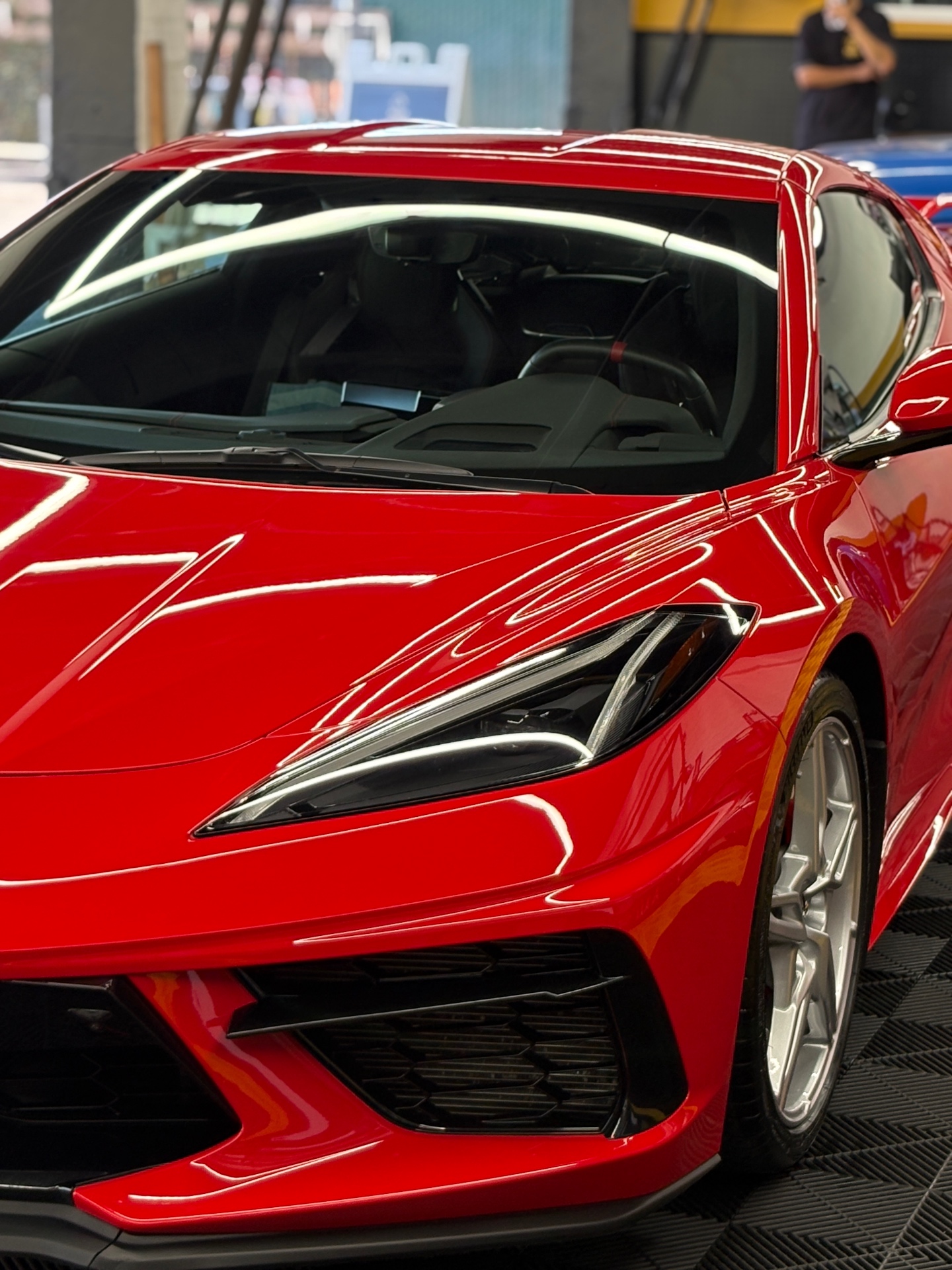 Red Chevrolet Corvette C8 front detail after ceramic coating at Flex Auto Care Studio Pasadena