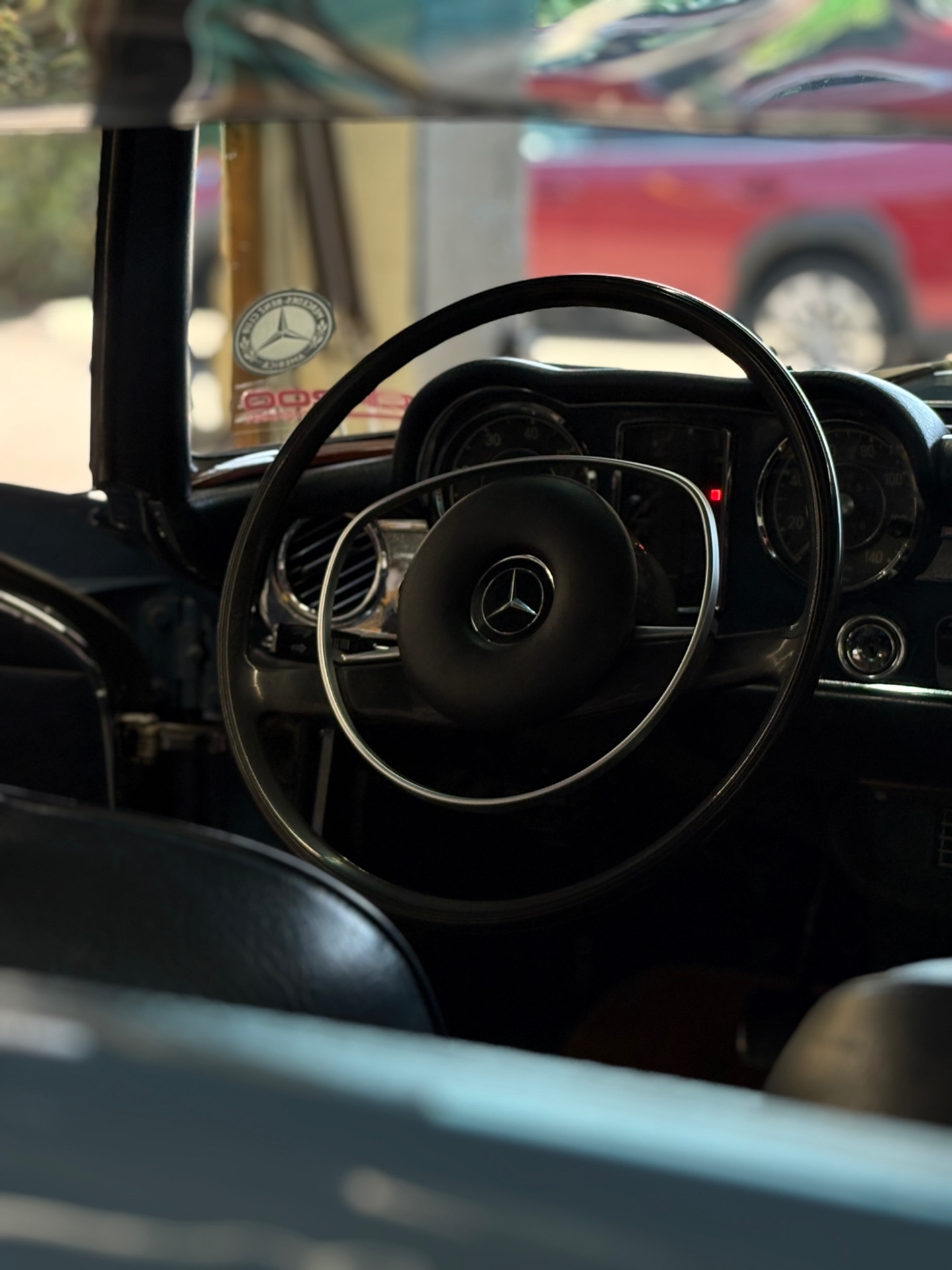 Mercedes-Benz 280SL steering wheel and dash after detailing