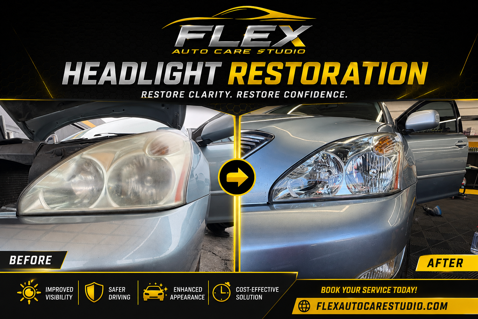 Lexus headlight restoration before and after — Flex Auto Care Studio Pasadena