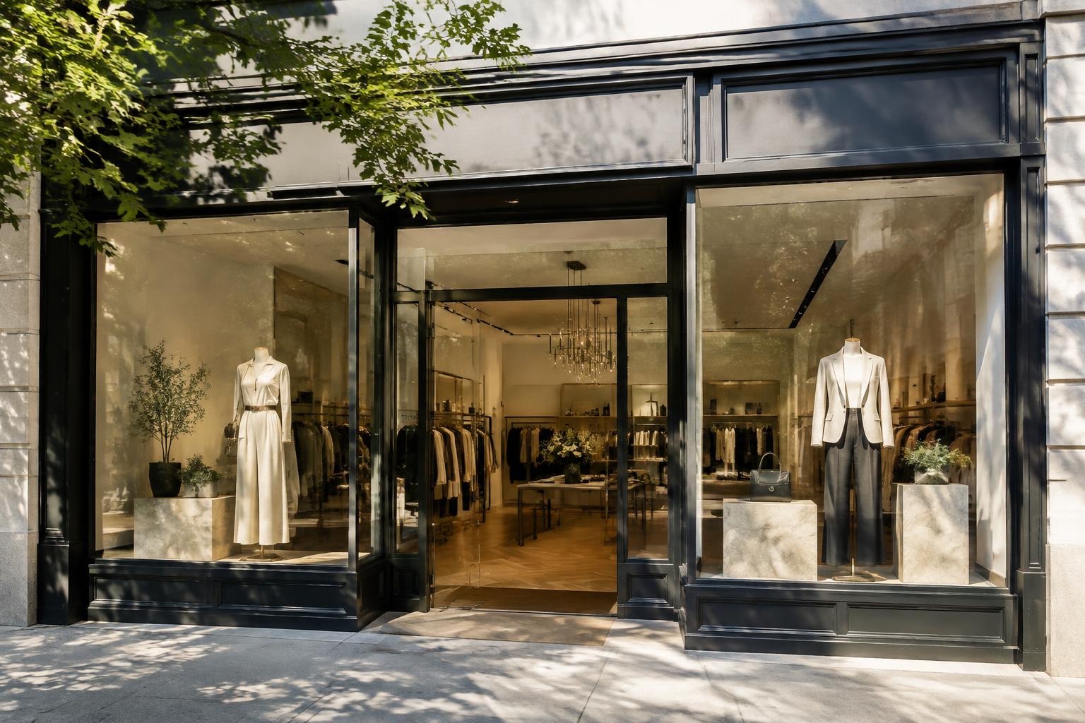 Boutique storefront with large tinted display windows